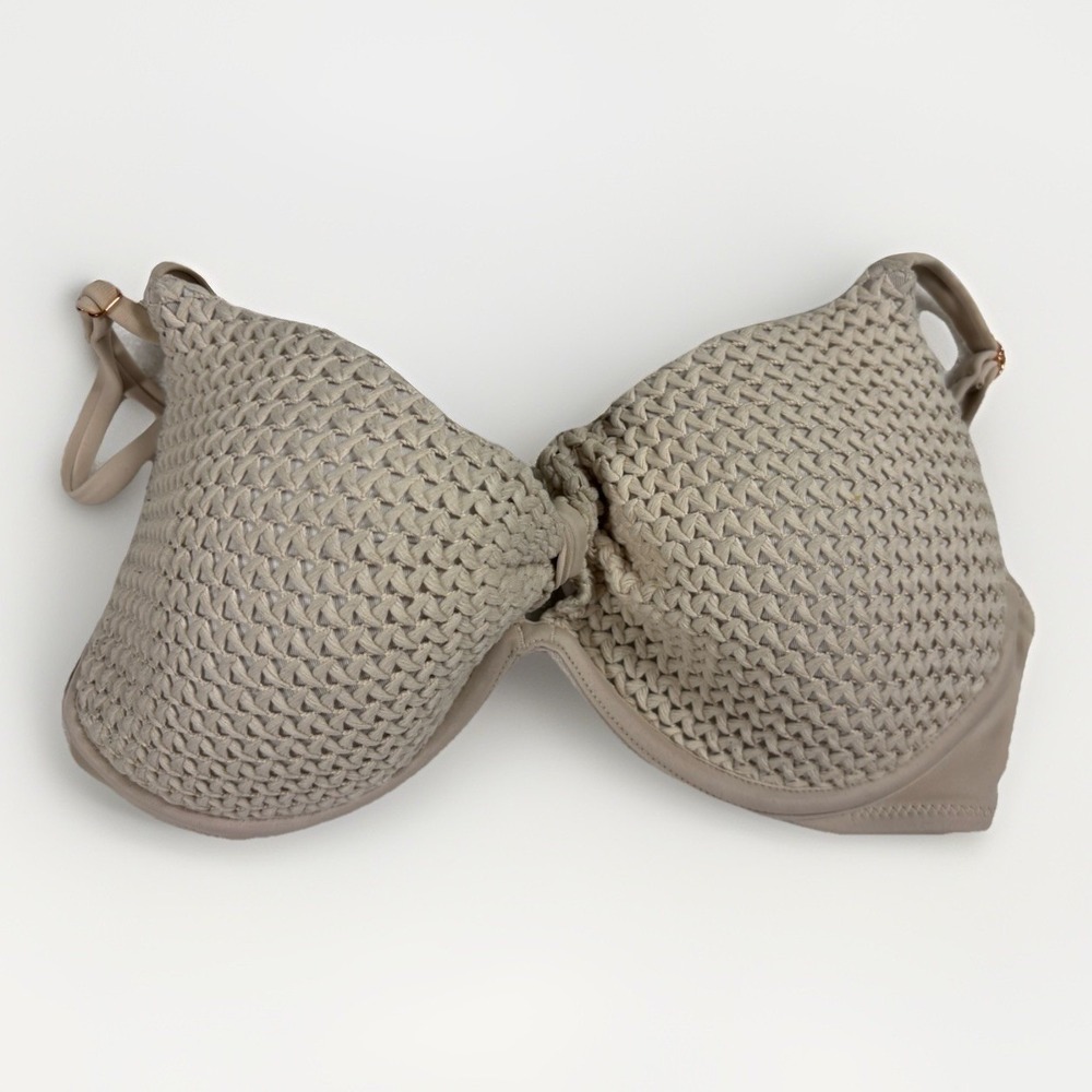 Shade & Shore Bikini Top‎ Womens 36B Beige Textured Underwire Crochet Swimwear
